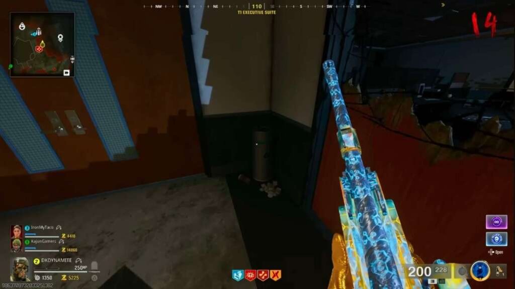 Screenshot of the trash cans that can reward you with perks, Essence, or salvage. Black Ops 6 Zombies, Season 5, Reckoning.