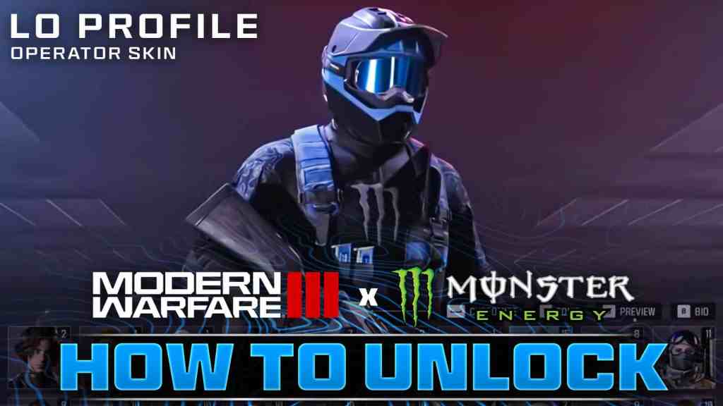 Blue "BBQ" Operator Skin availible in MW3 (2023) for Monster Energy Promotion.