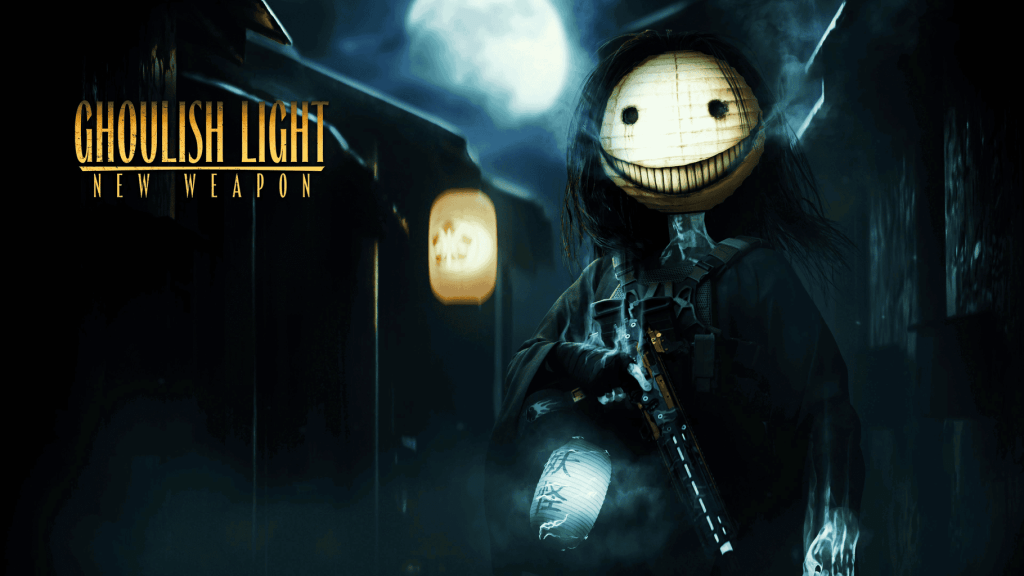 Modern Warfare III Bundle Artwork Billboard for the Ghoulish Light - New Weapon bundle. It features a creepy-looking operator with a lantern head that smiles creepily in the dark fog.