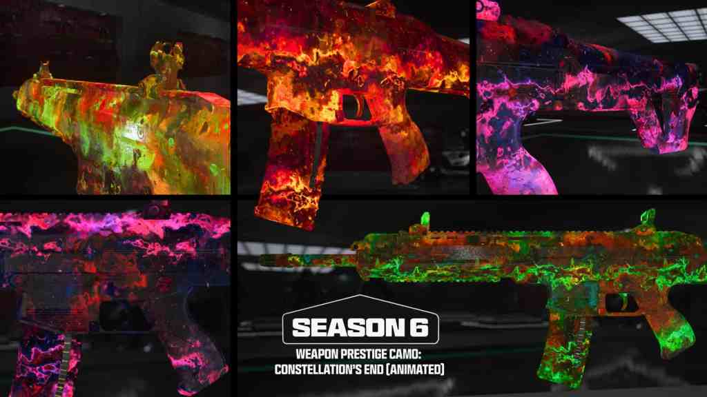 The “Constellations End” Weapon Prestige Camo, introduced in Modern Warfare 3 Season 6. The ultimate camo unlock for the Weapon XP grind. An Additional 300,000 XP is required, on top of maxing out your weapon level, unlocking the “One Trick”, “Molten Obsidian”, & “Mercury” Camos.