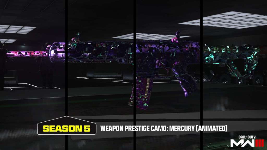 The “Mercury” Camo, Introduced in Call of Duty Modern Warfare 3 Season 5. A total of an Additional 250,000 XP is required to unlock it. Need to unlock this, “Molten Obsidian” & “One Trick” camos in order to unlock the “Constellations End” Camo.