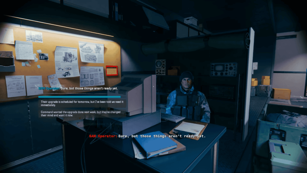 Black Ops 6 Screenshot of Under The Radar of a dialogue option with the SAM Operator