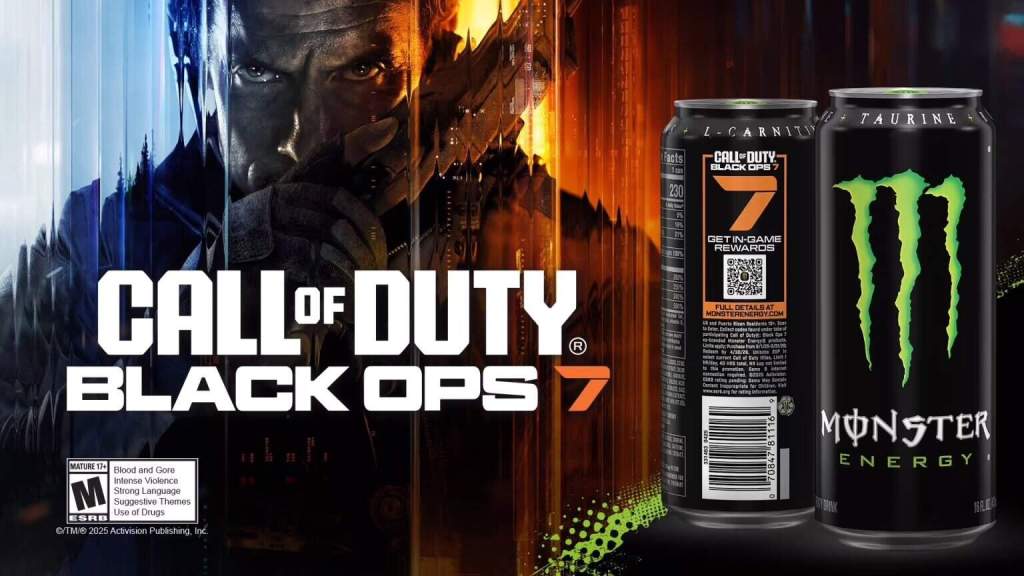 Black Ops 7 Key Art, alongside Monster Energy Promotional Cans. 