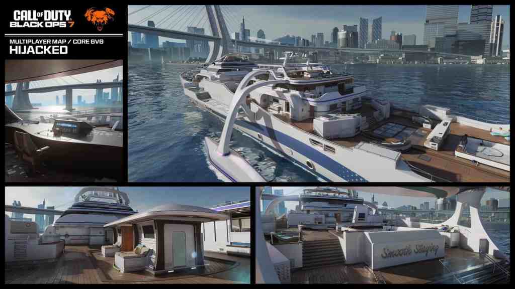 Screenshot of the new & returning Multiplayer Map, Hijacked. Call of Duty: Black Ops 7.