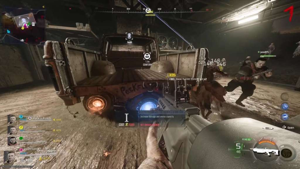 Screenshot of Pack-A-Punch piece & thrusters installed on Ol’ Tessie in Ashes of the Damned, Call of Duty: Black Ops 7 Zombies.