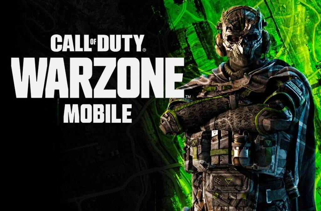 Ghost operator standing next to the Call of Duty: Warzone Mobile logo.
