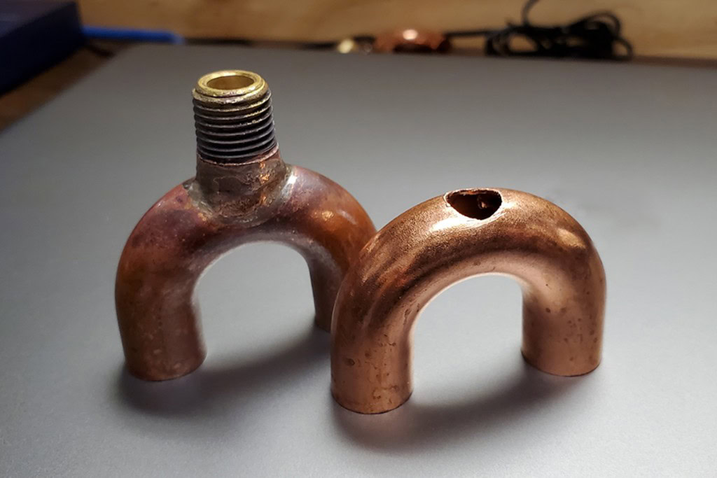 induction brazing of brass fitting to u-bend elbow befor and after induction brazing of brass fitting to u-bend elbow before and after