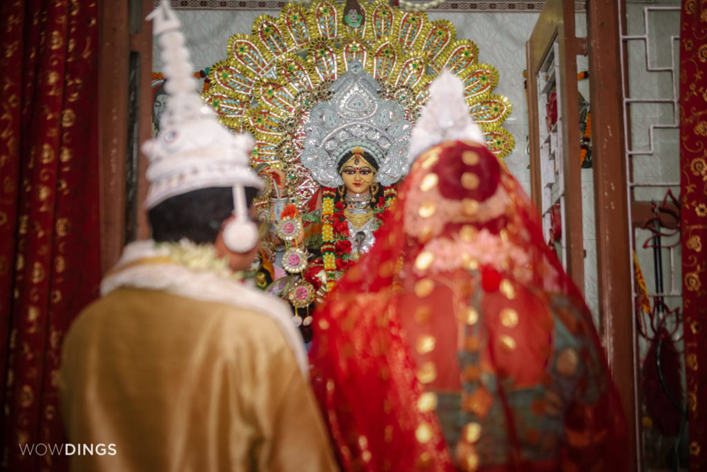 The bengali transgender couple in a temple just before the wedding