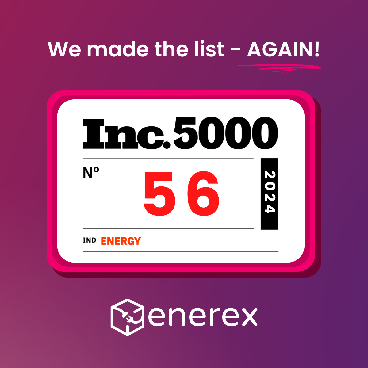 For the Third Time, Enerex Makes the Inc. 5000, With Three-Year Revenue Growth of 130 Percent