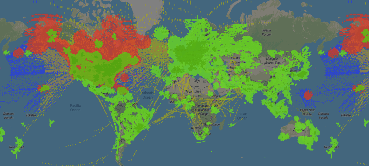 Illustration of the radar coverage of RadarBox24.