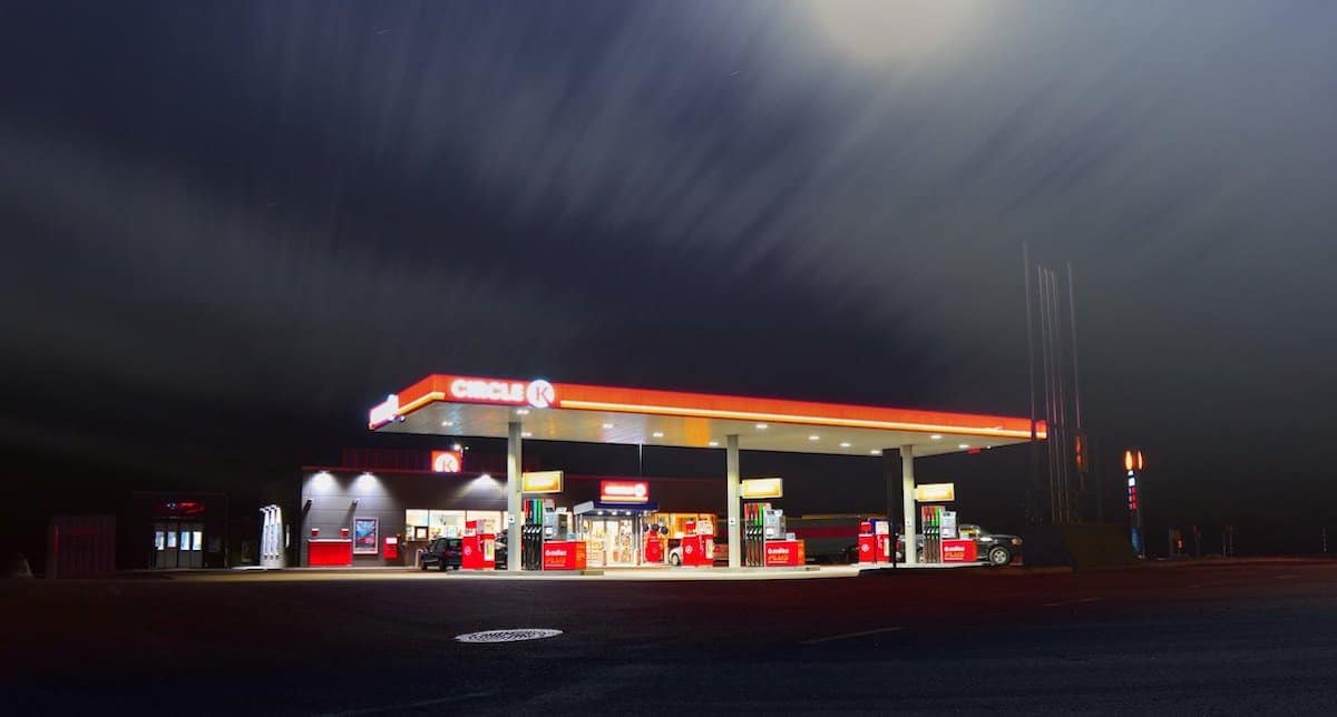 Circle K gas station lit up at night