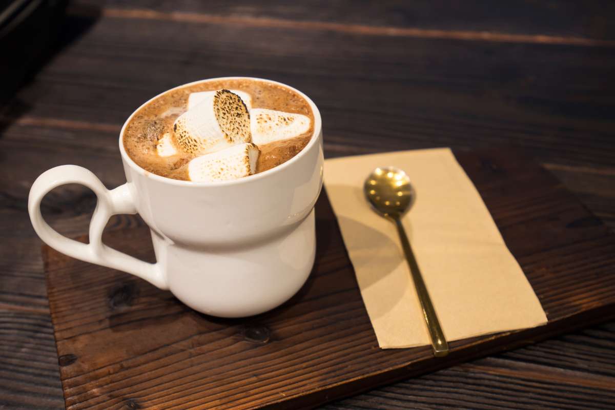 Cup of mocha coffee with marshmallows on top