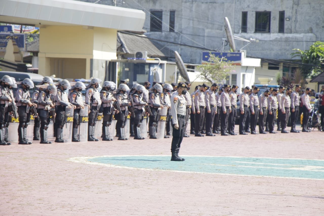 Polda Banten Gelar Apel Pasukan Pengamanan Jelang Aksi Unjuk Rasa