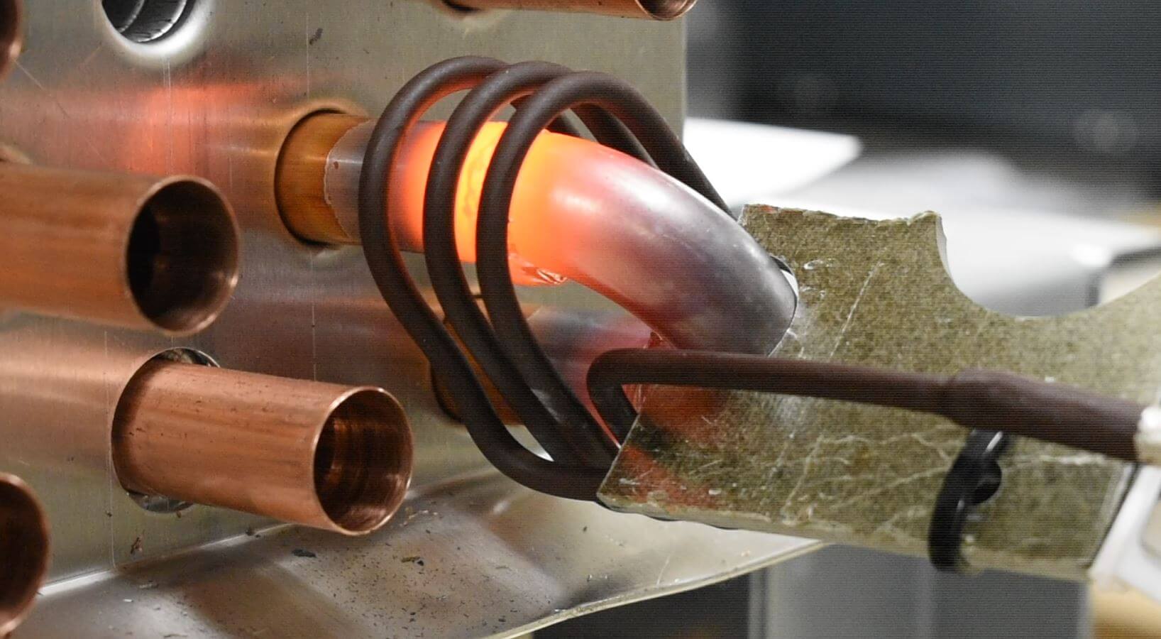 induction brazing of copper exchanger pipes