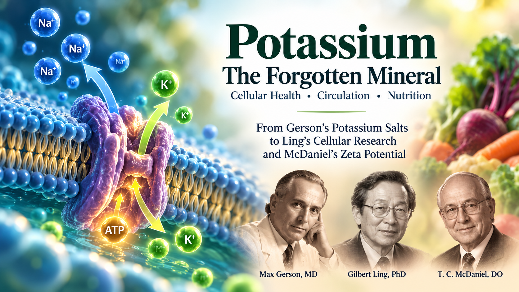 Potassium and sodium ions at a cellular membrane illustrating potassium's role in cellular health