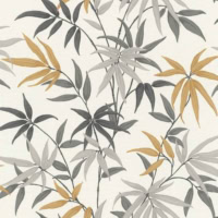 Papel pintado Hojas Bambu Gris y Mostaza