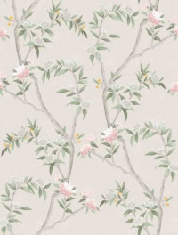 Papel Pintado Flores con hojas fondo beige