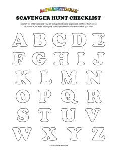 Alphabetimals Scavenger Hunt Checklist
