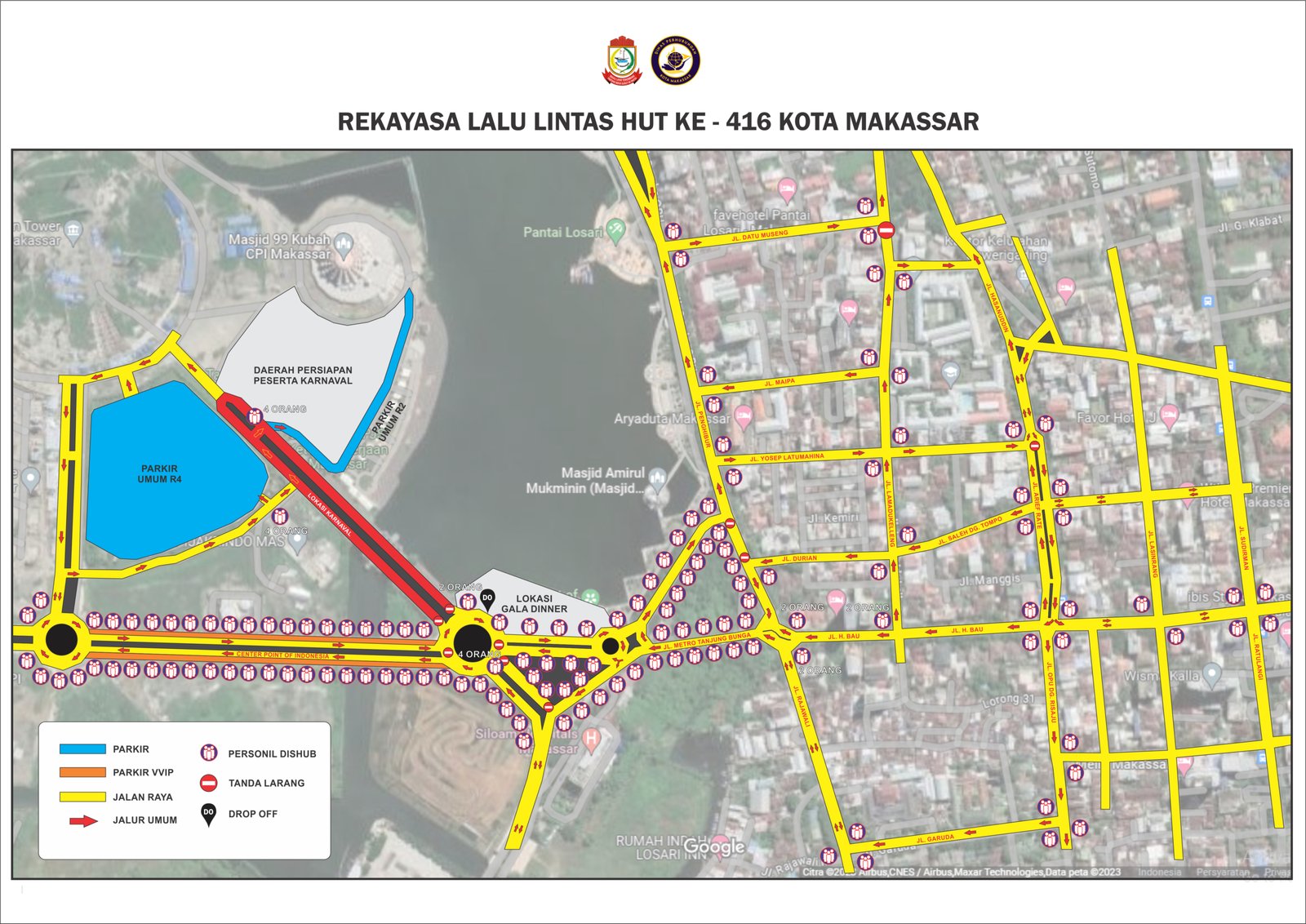 Dishub Rekayasa Lalin dan Siagakan Petugas  Malam Puncak HUT Makassar