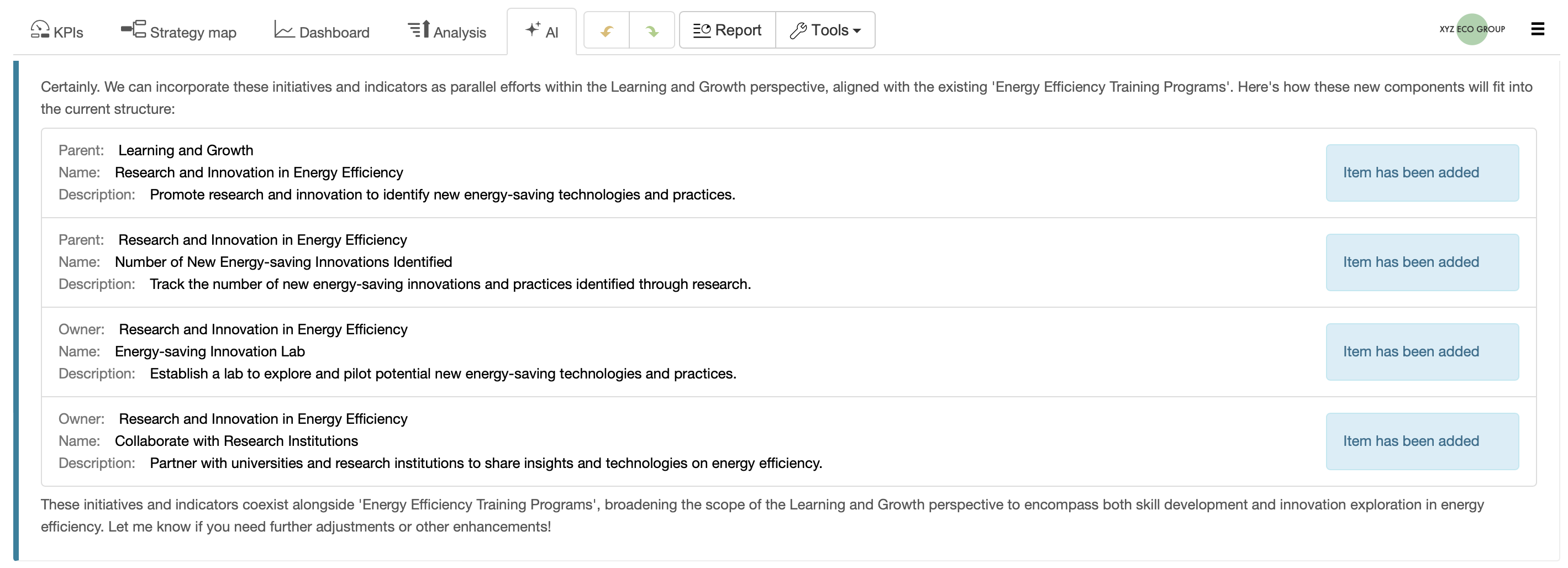 IA adicionou novas metas de aprendizado à perspectiva de Aprendizado e Crescimento