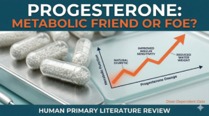Progesterone and weight gain infographic showing metabolic benefits and insulin sensitivity data for bio-identical hormones.