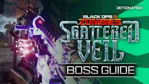 Screenshot of the Wunderwaffe Wonder Weapon, & the 'Shattered Veil' logo.