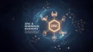 Symbolic image showing the word zinc surrounded by glowing human organs and a butterfly