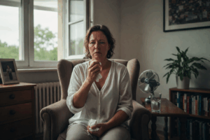 Menopausal woman experiencing hot flashes