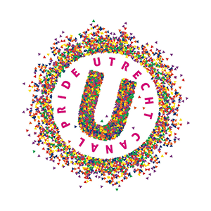 Vibrant Pride of Utrecht colourful confetti celebration logo, symbolising inclusivity and community spirit, ideal for Pride events and LGBTQ+ awareness campaigns.