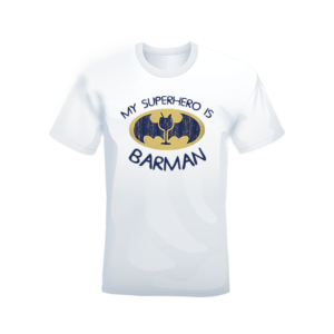 T-shirt Bianca 100% cotone My superhero is Barman
