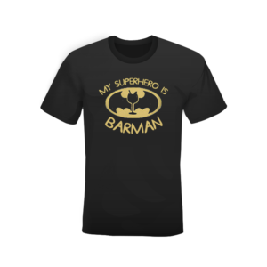 T-shirt nera 100% cotone naturale My superhero is barman