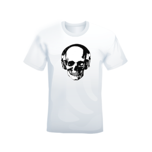 T-shirt bianca 100% cotone “Teschio con cuffie”