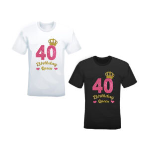 T-shirt 100% cotone “40 birthday queen” bianca o nera