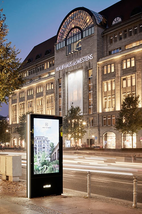 Digital billboard in front of the Berlin KaDeWe