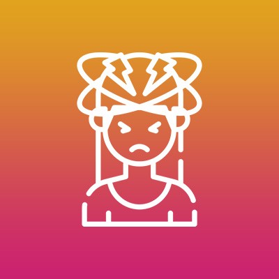 Icon of a frustrated person with whirling images around their head