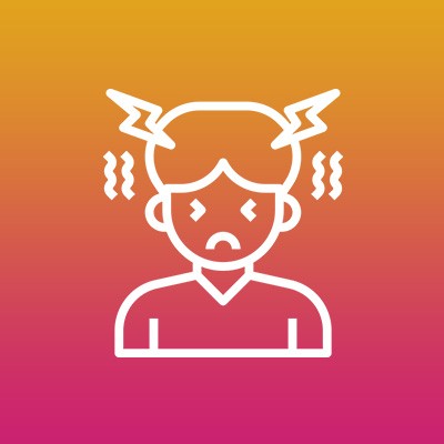 Icon of an unhappy person with lightning bolts near their head