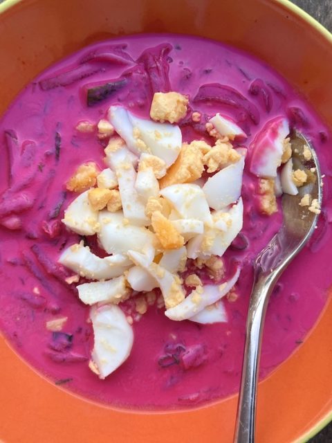 soupe de betterave rouge froide assiette oeuf