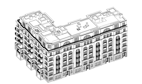 Immobilie als grafisches Modell als Beispiel für die Planug von Immobilien durch Bauträger oder Projektentwickler