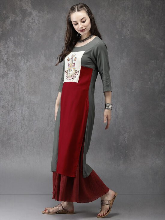 maroon and grey kurti