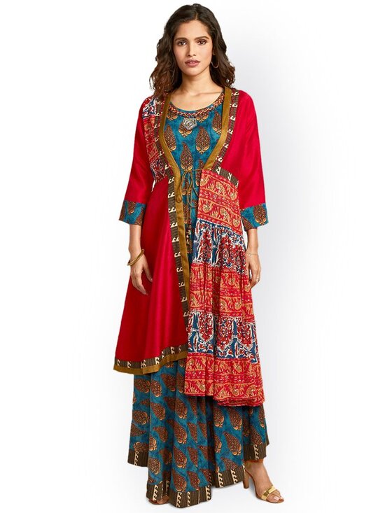 red printed anarkali