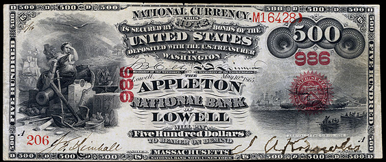 1863 Five Hundred Dollar Original Series National Bank Note