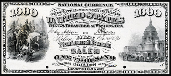 1875 One Thousand Dollar National Bank Note