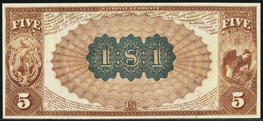 1882 $5 Brown Back - Back