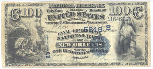 1882 $100 Value Back - Front