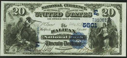 1882 \$20 Value Back - Front