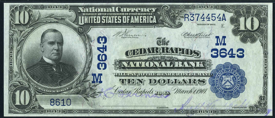 1902 $10 Date Back - Front