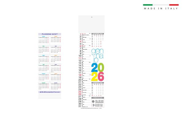 Calendario multicolor silhouette 12 ff. 13,9x47 ca. con stampa testata compresa