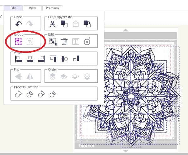 Canvas Workspace Trace Image select the group icon as shown in the graphic