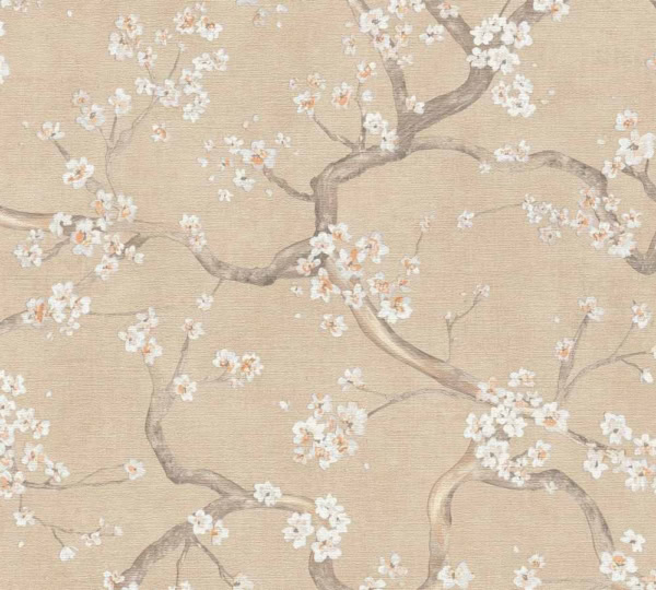 Papel pintado Cherry Trees fondo marron