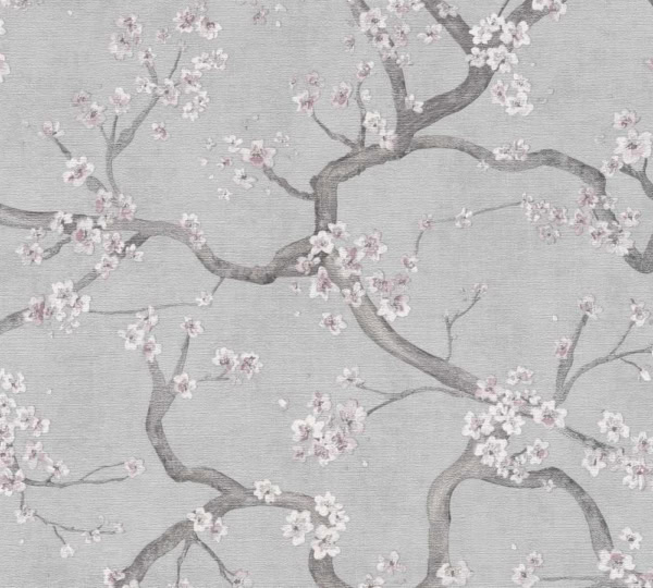 Papel pintado Cherry Trees fondo gris oscuro